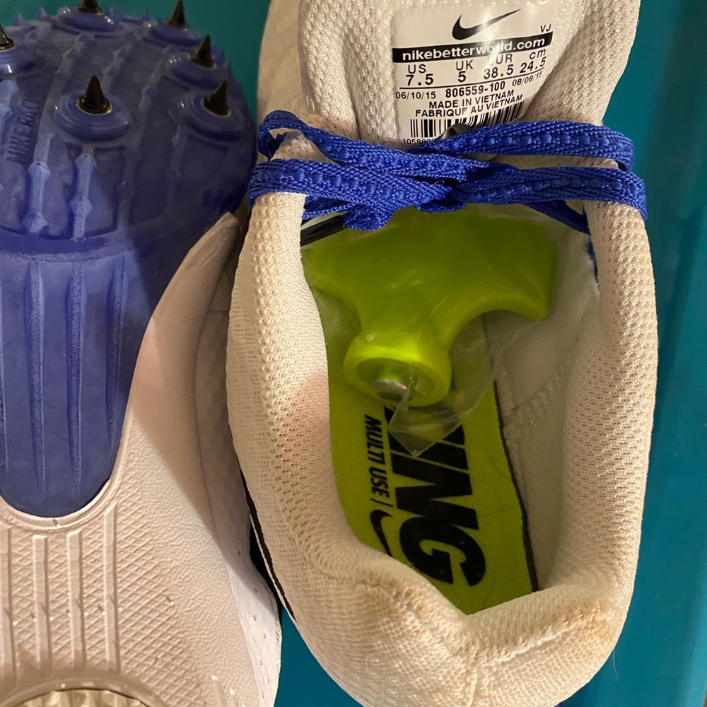 Nike track shoes white w/blue laces